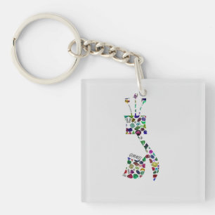 Hebrew Letter GIMMEL made with Gemstones Key Ring