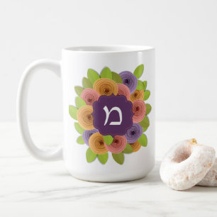 Hebrew Monogram Floral Coffee Mug