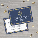 Hebrew Name Bar Mitzvah Star of David Navy & Gold Thank You Card<br><div class="desc">Express gratitude to family and friends for sharing your bar mitzvah celebration with elegant customised thank you cards. All wording is simple to personalise or delete. If you prefer to hand write your message of thanks, simply delete the example text. This navy blue, white and gold template design features English...</div>