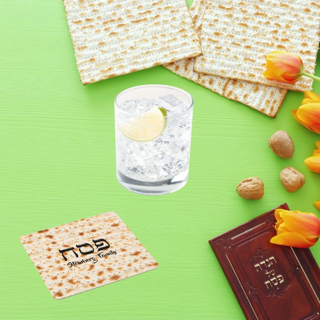 Hebrew Pesach Passover Matzah  Square Paper Coaster (Creator Uploaded)