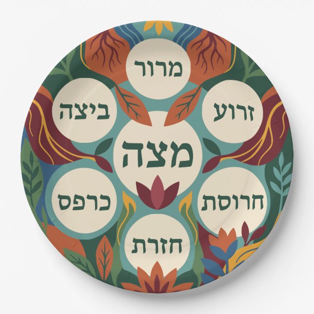 Hebrew Pesach Seder Plate for Passover Dinner  (Front)