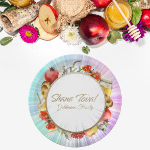 Hebrew Rosh Hashanah Paper Plate