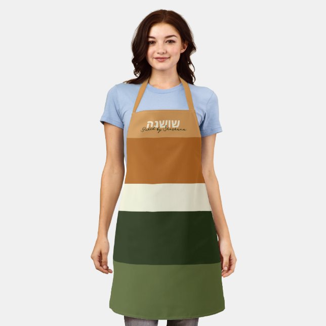 Hebrew & Script Personalised Stripe Apron (Worn)