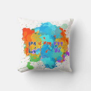 Hebrew "Shalom" with Paint Splashes Background Cushion