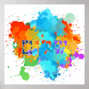 Hebrew "Shalom" with Paint Splashes Background  Poster