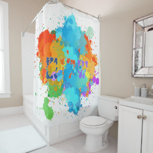 Hebrew "Shalom" with Paint Splashes Background Shower Curtain