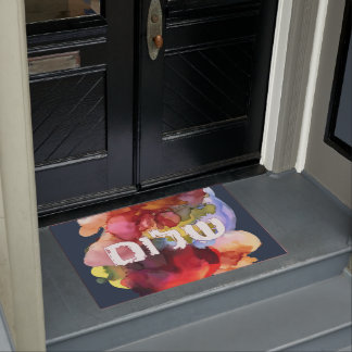 Hebrew "Shalom" with Watercolor Background Doormat