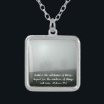 Hebrews 11:1 silver plated necklace<br><div class="desc">Foggy scene of a hill,  with Bible verse of faith: Faith is the substance of things hoped for,  the evidence of things not seen. Hebrews 11:1</div>