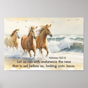 Hebrews 12 1-2 Let us Run with Endurance Bible Poster