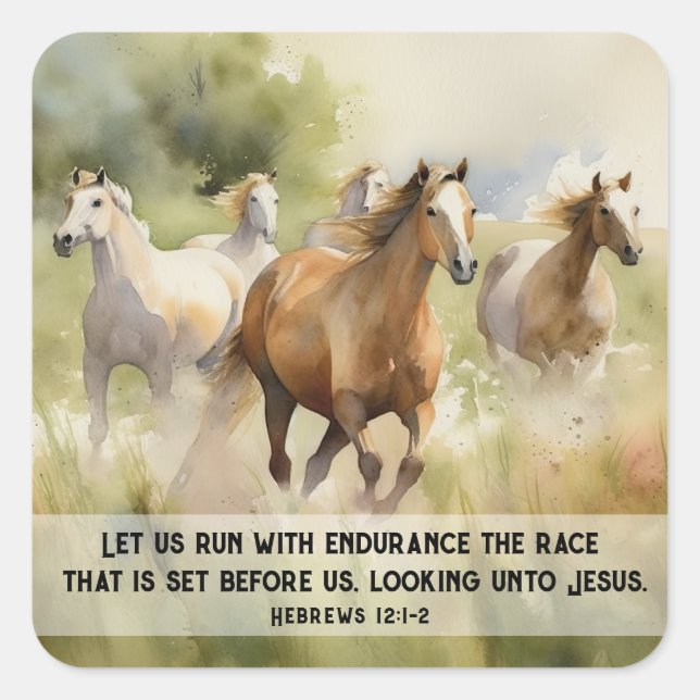 Hebrews 12 1-2 Let us Run with Endurance Bible  Square Sticker (Front)
