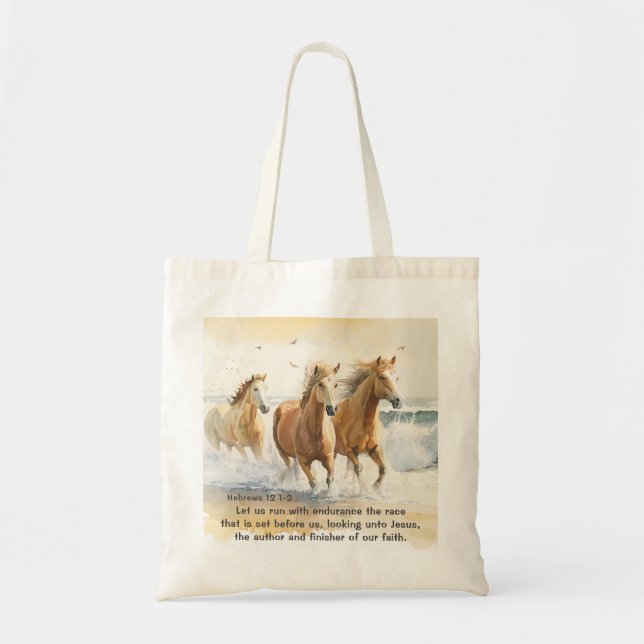Hebrews 12 1-2 Let us Run with Endurance Bible Tote Bag (Front)