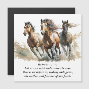Hebrews 12:1 Horse Bible Verse Magnetic Card