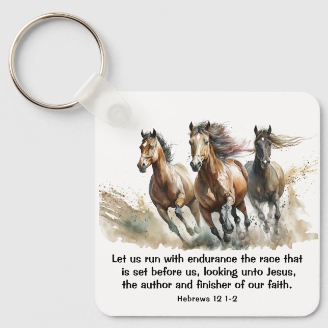 Hebrews 12:1 Run with Endurance Horse Bible Verse  Key Ring (Front)