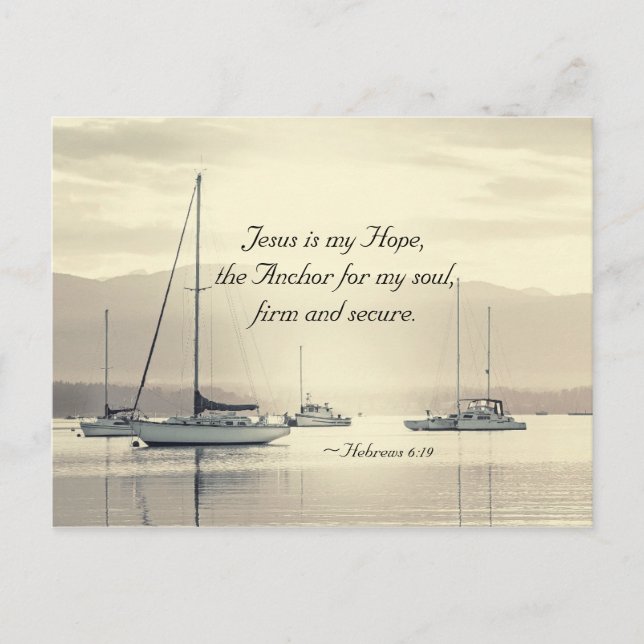 Hebrews 6:19 Jesus Anchor for my soul, Sailboats Postcard (Front)