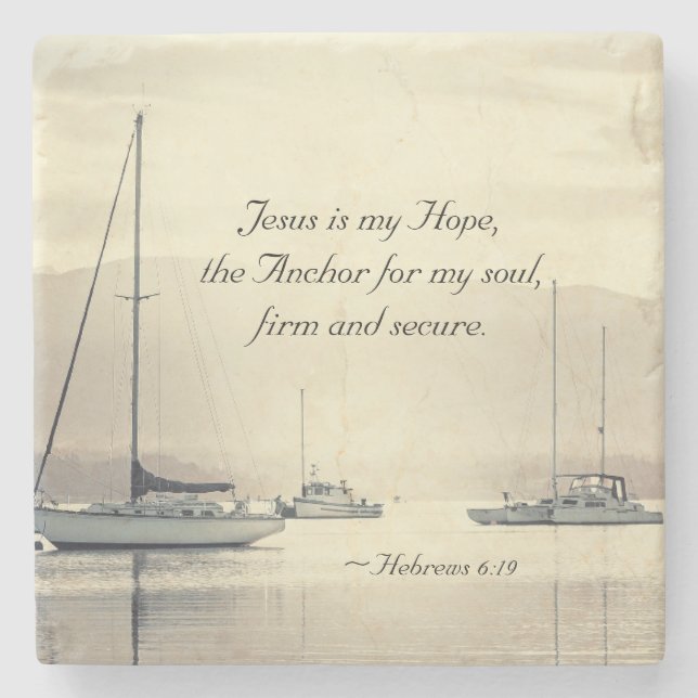 Hebrews 6:19 Jesus Anchor for my soul, Sailboats Stone Coaster (Front)