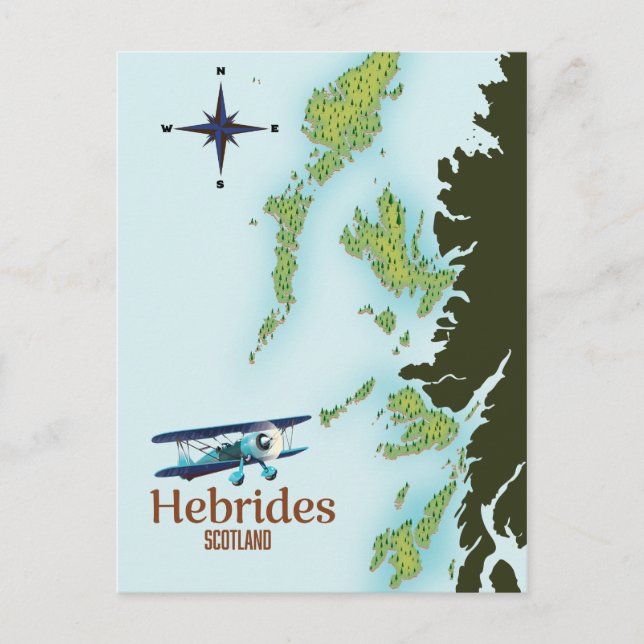Hebrides Scotland travel map. Postcard (Front)