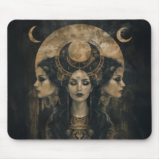 Hecate, Goddess of Witchcraft, Triple Moon Goddess Mouse Pad (Front)