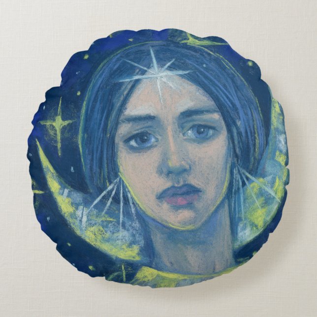 Hecate, Moon goddess, pastel painting, fantasy art Round Cushion (Front)