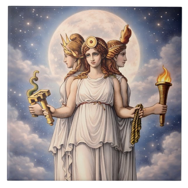 Hecate Triple Goddess Celestial Moon Art – myth Ceramic Tile (Front)