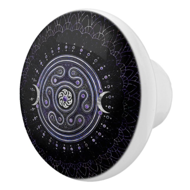 Hecate Wheel Ornament with Amethyst and Silver Ceramic Knob (Right)