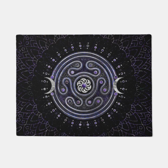 Hecate Wheel Ornament with Amethyst and Silver Doormat (Front)