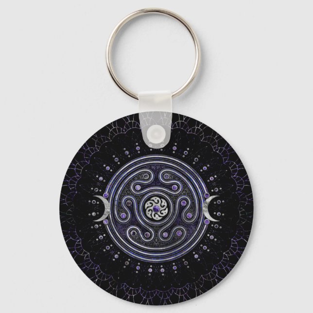 Hecate Wheel Ornament with Amethyst and Silver Key Ring (Front)