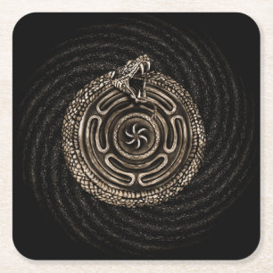 Hecate Wheel with ouroboros Square Paper Coaster