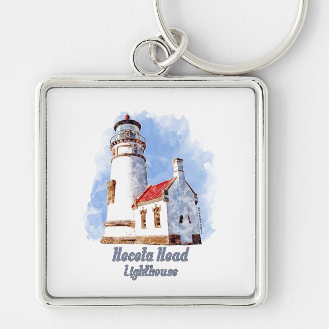 Heceta Head Lighthouse Watercolor - Oregon Key Ring (Front)