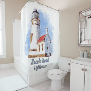 Heceta Head Lighthouse Watercolor - Oregon Shower Curtain