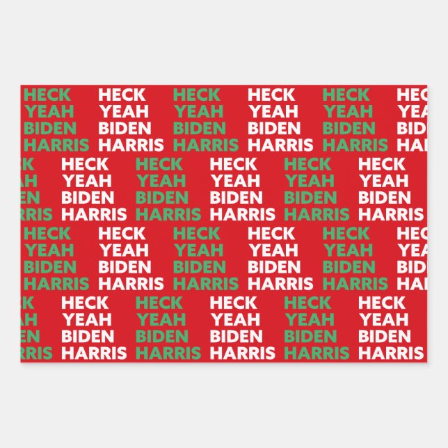 Heck Yeah Biden Harris Custom Colours Red Green Wrapping Paper Sheet (Front)