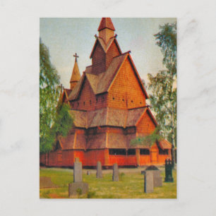 Heddel Stave church, Telmark, vintage Norway Postcard