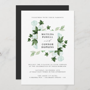 Hedera   Green Ivy Grey Botanical Wedding Invitation