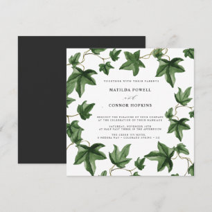 Hedera Green Ivy Leaves Grey Botanical Wedding Invitation