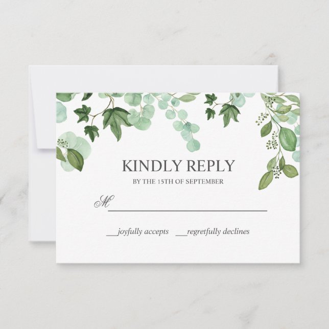 Hedera | Ivy leaves Navy WEDDING Kindly Reply RSVP Card (Front)