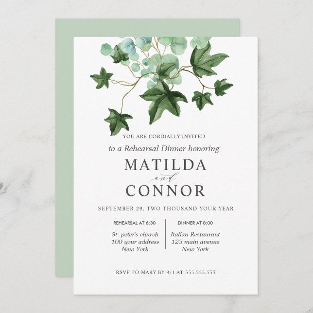 Hedera | Ivy Leaves Wedding  Rehearsal Dinner Invitation (Front/Back)