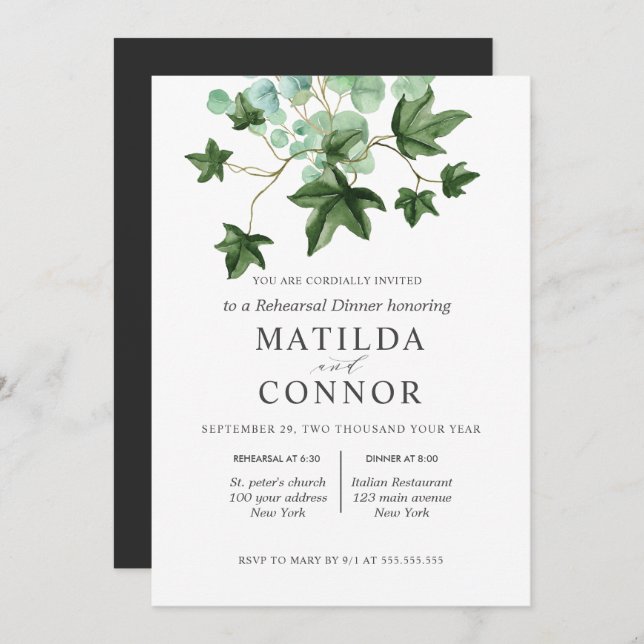 Hedera | Ivy Leaves Wedding  Rehearsal Dinner Invitation (Front/Back)
