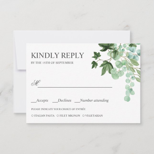 Hedera | Ivy leaves WEDDING RSVP MEAL CHOICE (Front)