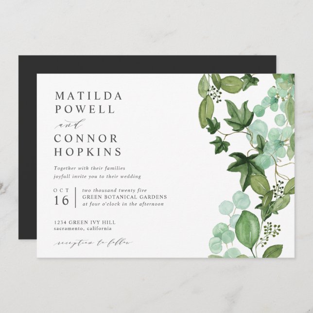 Hedera | Modern IVY Grey Garden Botanical Wedding Invitation (Front/Back)