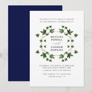 Hedera   Navy Ivy Botanical geometric Wedding Invitation
