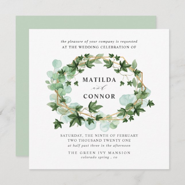 Hedera |  Sage Ivy Frame Botanical  Wedding Invitation (Front/Back)