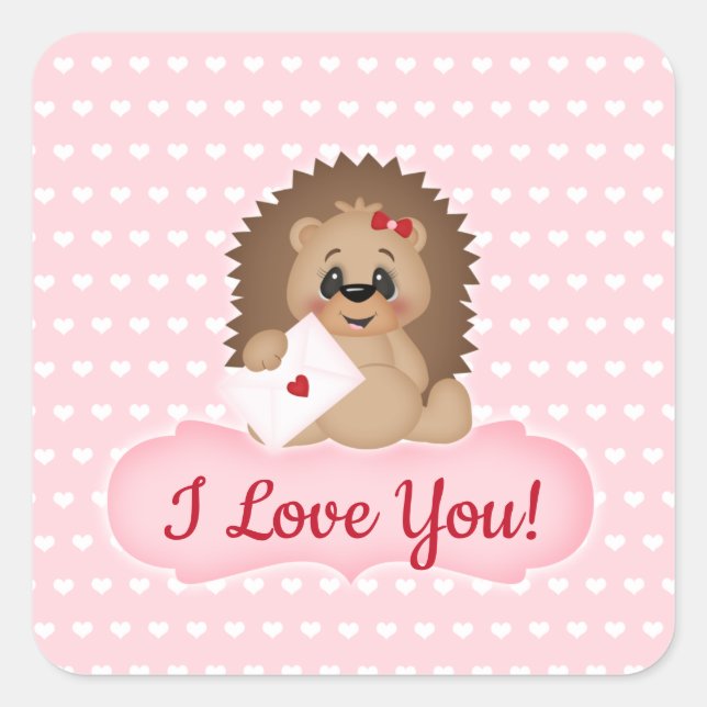 Hedge Hog Valentine Letter Mail I Love You Sticker (Front)
