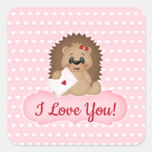 Hedge Hog Valentine Letter Mail I Love You Sticker