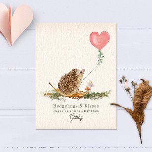 Hedge Hugs & Kisses Hedgehog Classroom Valentine Postcard