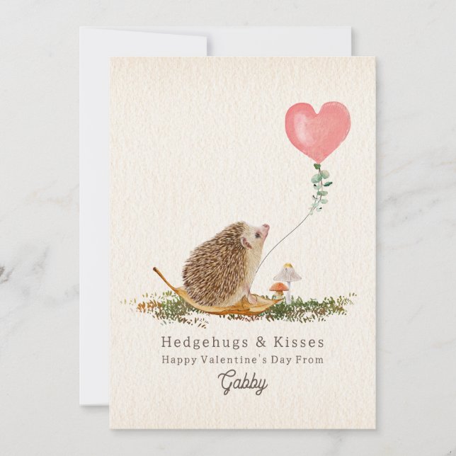 Hedge Hugs & Kisses Hedgehog Mushroom Valentine (Front)