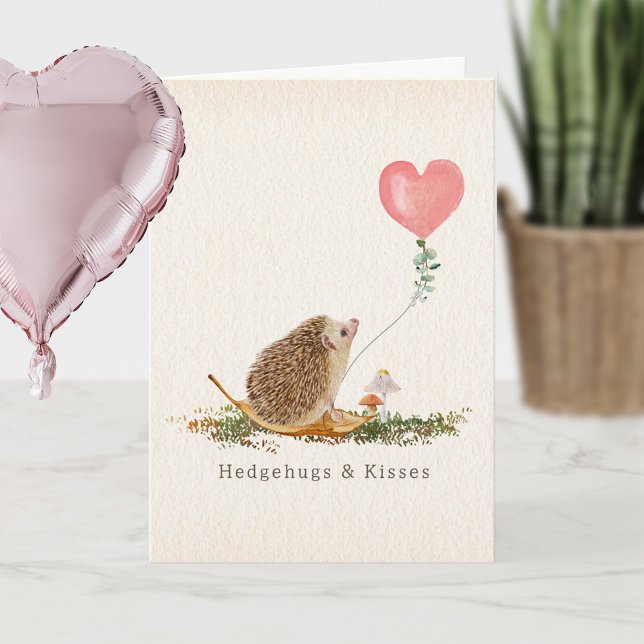 Hedge Hugs & Kisses Hedgehog Mushroom Valentine Card (Creator Uploaded)