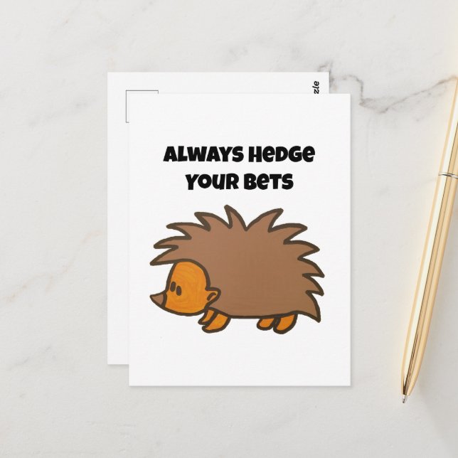 Hedge Your Bets Hedgehog Funny Gambling Cartoon Postcard (Front/Back In Situ)