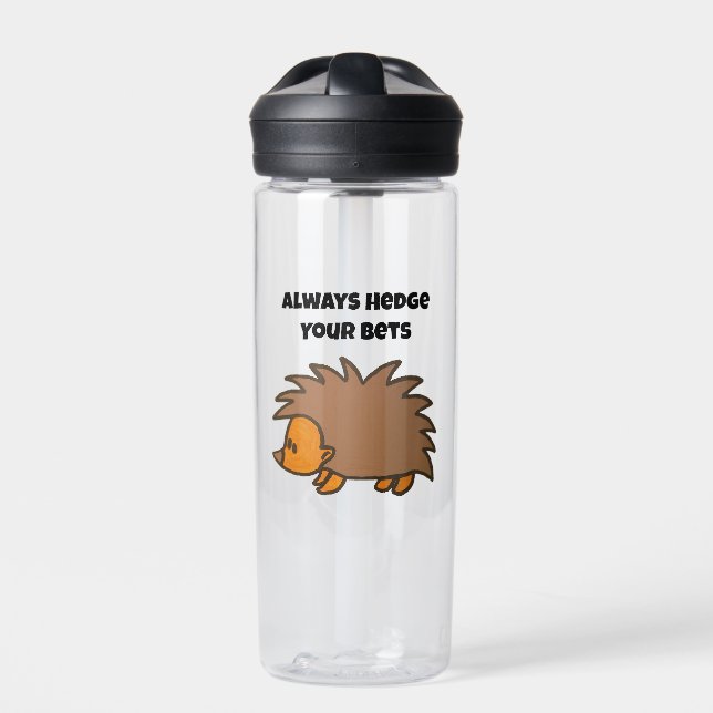 Hedge Your Bets Hedgehog Funny Gambling Cartoon Water Bottle (Front)