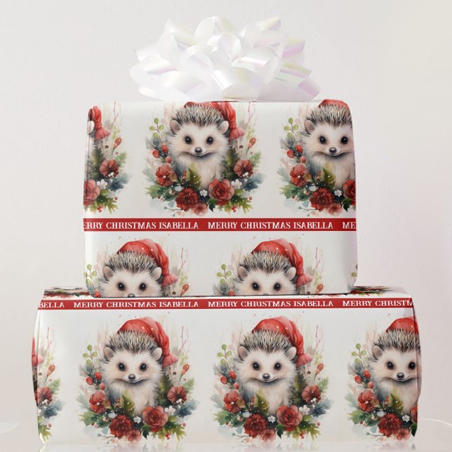 Hedgehog Add Child's Name Cute Christmas Gift Wrapping Paper (Creator Uploaded)