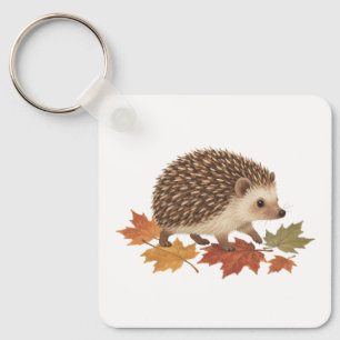 Hedgehog Among Fallen Maple Leaves Key Ring