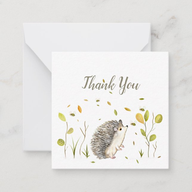 Hedgehog and bee Illustration Thank You Note Cards (Front)